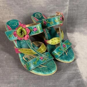 Elite by Corkys Womens Leather Sandals US 6 EU 36 Colorful Floral Strappy Shoes